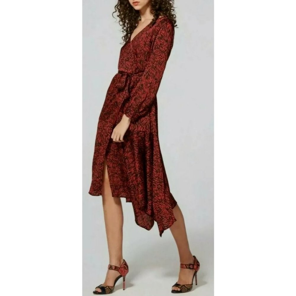 Vince Camuto Midi Dress Red Black Long Sleeve XS NWT